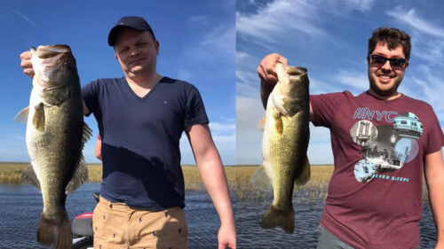 Two anglers displaying March Lake Okeechobee bass