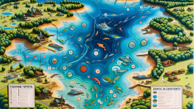 A detailed Lake Wappapello fishing map, indicating various fishing locations