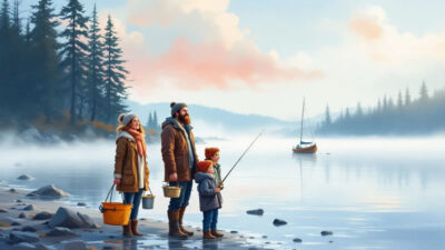 A family enjoying a fishing trip on Lake Ontario, showcasing the fun of fishing