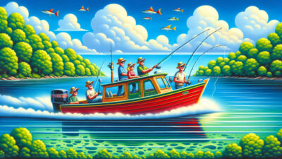 A vibrant fishing charter boat on one of the Finger Lakes