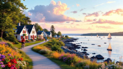 Bicyclists enjoying a scenic trail in a park of Cape Vincent NY